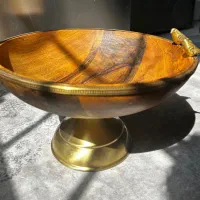 میوه خوری سینی اردو گلد کیش چوبی و برنجی نو