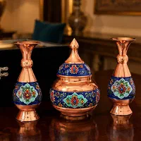 ست دکوراتیو قندان و گلدان مسی مدل نقاشی پرداز