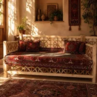 تخت سنتی ساده و جلو مبلی چوب روسی