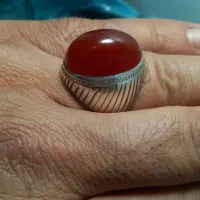 انگشتر عقیق یمنی کهنه گوشتی رکاب دست ساز