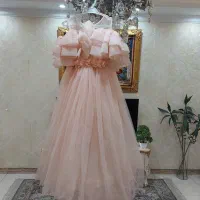 لباس پرنسسی صورتی دخترانه +کفش ست رنگ لباس+تل