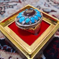 انگشتر جواهری فیروزه و عقیق جزر کهنه