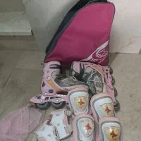 اسکیت دخترونه صورتی شیک + ساک + فول لوازم ایمنی